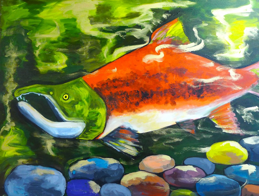 Salmon art at Great Harvest